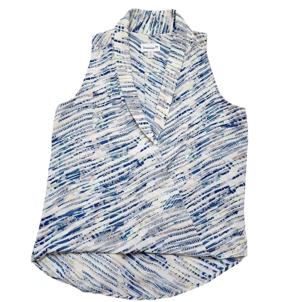 Veronica M Women's Blue and White Sleeveless Top